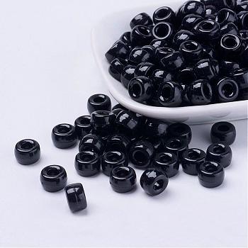 Opaque Acrylic European Beads, Barrel, Black, 9x6mm, Hole: 4mm, about 1900pcs/500g