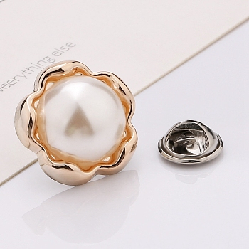 Plastic Brooch, Alloy Pin, with Plastic Bead, for Garment Accessories, Flower, White, 21mm