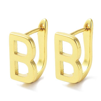 Brass Letter Stud Earrings for Women, Lead Free & Cadmium Free, Real 18K Gold Plated, Letter B, 15x8mm