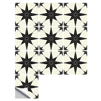 PVC Plastic Frosted Peel and Stick Mosaic Tile Stickers, Self-Adhesive Kitchen Bathroom Waterprrof Wall Tiles, Square with Star, Light Yellow, 200x200mm, 10pcs/set