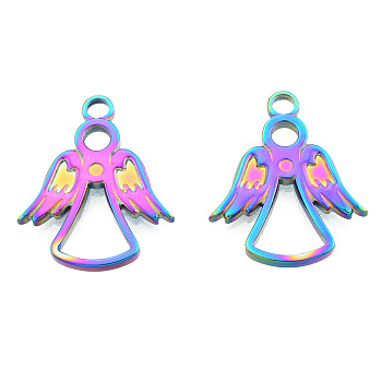 Ion Plating(IP) 201 Stainless Steel Pendants, Angel, Rainbow Color, 23x19x2mm, Hole: 2.5mm
