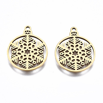 201 Stainless Steel Pendants, Laser Cut, Christmas Snowflake, Golden, 19x15.5x1mm, Hole: 1.4mm