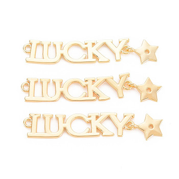 Rack Plating Brass Connector Charms, Nickel Free, Lucky with Star, Real 18K Gold Plated, 44mm, Hole: 1.6mm