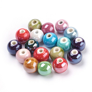 Handmade Porcelain Beads, Pearlized, Round, Mixed Color, 14mm, Hole: 2.5~4mm