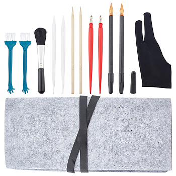 Drawing Tool Kits, including Plastic Brushes & Scraping Pen, Stainless Steel Scraper, Polyester Mitten, Bamboo Stick and Dual Tip Scratching Coloring Pen, Mixed Color, 125x29x13mm, 13pcs/set