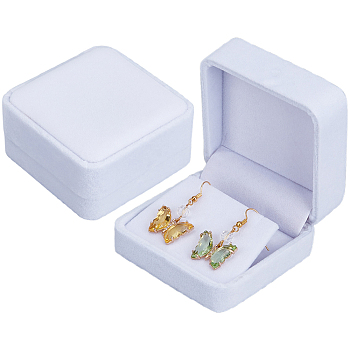 2Pcs Velvet Earring Boxes, Square, White, 7x7x3.85cm
