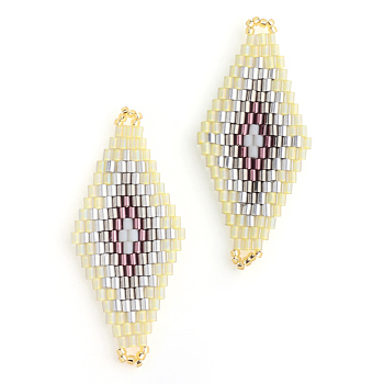 MIYUKI & TOHO Japanese Seed Beads, Handmade Links, Rhombus Loom Pattern, Silver, 42.5~44x19~20x1.5~2mm, Hole: 1~2mm