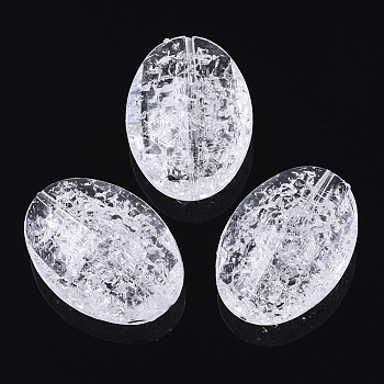 Transparent Crackle Acrylic Beads, Oval, Clear, 32x23x11mm, Hole: 1.5mm, about 130pcs/500g