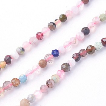 Natural Mixed Gemstone Beads Strands, Faceted, Round, 2~2.5mm, Hole: 0.5mm, about 180~200pcs/strand, 14.5~16.1 inch(37~41cm)