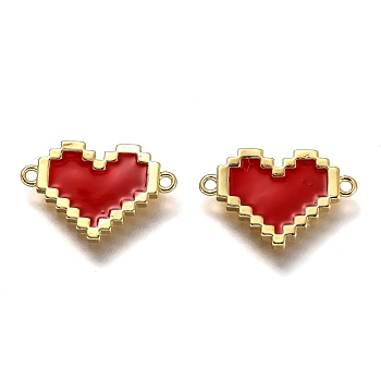 Brass Links Connectors, Long-Lasting Plated, with Enamel, Real 18K Gold Plated, Heart, Red, 10x16x1.5mm, Hole: 2.3mm