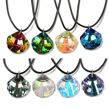 Waxed Cord Necklaces, K9 Glass Pendant Necklaces, Shell Shape, Mixed Color, 17.52 inch(44.5cm)