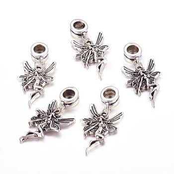Alloy European Dangle Charms, Angel, Antique Silver, 33mm, Hole: 5mm