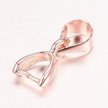 Real Rose Gold Plated Brass Pendant Pinch Bails, Nickel Free, Rack Plating, 9x5x3mm, Hole: 4x5mm