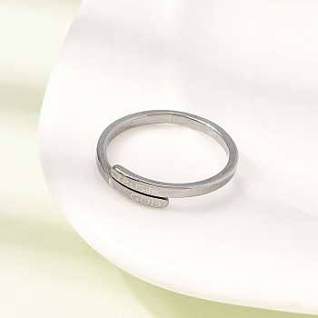 201 Stainless Steel Cuff Open Rings, Word TRUST GOD, Stainless Steel Color, 2mm, US Size 7 3/4(17.9mm)