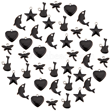 Stainless Steel Color Black Mixed Shapes Stainless Steel+Enamel Charms