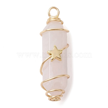3Pcs 3 Styles Natural Rose Quartz Copper Wire Wrapped Pointed Pendants(PALLOY-JF02460-01)-2