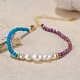 Dyed Natural Turquoise & Lepidolite & Pearl Beaded Bracelet(BJEW-G688-01G)-3