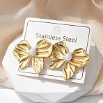 304 Stainless Steel Stud Earrings, with ABS Plastic Imitation Pearl, Ion Plating(IP), Bowknot, Golden, 24.5x28mm(EJEW-S253-18G)