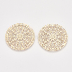 Brass Filigree Joiners Links, Etched Metal Embellishments, Flat Round, Light Gold, 30x0.3mm, Hole: 1.2mm(X-KKC-T001-06KC)