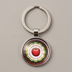 Teacher's Day Time Gem Keychain, with Alloy Findings, Half Round/Dome, Apple Pattern, 6cm(KEYC-WH0029-51E-P)