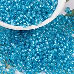 MIYUKI Round Rocailles Beads, Japanese Seed Beads, (RR647) Dyed Aqua Silverlined Alabaster, 8/0, 3mm, Hole: 1mm, about 422~455pcs/bottle, 10g/bottle(SEED-JP0009-RR0647)