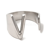 201 Stainless Steel Finger Rings, Letter V, Inner Diameter: 18mm(RJEW-H223-04P-V)