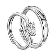 SHEGRACE Awesome Rhodium Plated 925 Sterling Silver Couple Rings, with AAA Cubic Zirconias and Heart, Platinum, 16mm&18mm, 2pcs/set(JR373A)