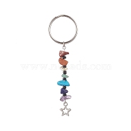 Natural Gemstone Chips Keychains, Alloy Charms Keychains with Iron Split Key Rings, Star, 8.3cm, Charm: 12x10x1mm(KEYC-JKC00474-01)