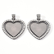 Alloy Pendant Cabochon Settings, with Crystal Rhinestone, Cadmium Free & Lead Free, Double-sided Tray, Heart, Gunmetal, Tray: 26.5x32.5mm, 42.5x45.5x3mm, Hole: 9.5x5mm(X-PALLOY-S107-004B-RS)