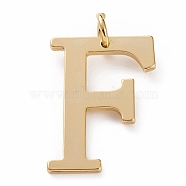 Golden Brass Pendants, Long-Lasting Plated, Letter, Letter.F, 27x19x1.5mm, Hole: 3.5mm(KK-P194-01G-F)