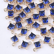 Transparent Glass Links connectors, with Brass Findings, Faceted, Rhombus, Light Gold, Medium Blue, 11x7x4mm, Hole: 1mm, Side Length: 5mm(X-GLAA-T007-14A)