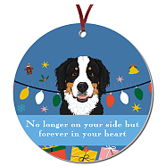 CRASPIRE 1Pc Acrylic Memorial Flat Round Big Pendants Decorations, with 40CM Double Face Satin Ribbon, Christmas Theme, Dog Pattern, Pendants Decorations: 76mm, Hole: 3mm, Ribbon: about 1/8 inch(3mm) wide(DIY-CP0008-27E)