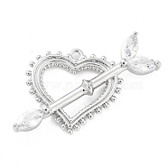 Brass Pendants, with Clear Glass, Heart with Arrow Charms, Real Platinum Plated, 21x28x5mm, Hole: 1.2mm(KK-E090-19P)