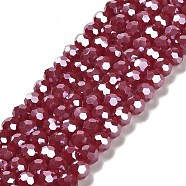 Electroplate Opaque Glass Beads Strands, Faceted(32 Facets), Pearl Luster Plated, Round, Dark Red, 6mm, Hole: 1mm, about 98~100pcs/strand, 20.39~20.59 inch(51.8~52.3cm)(EGLA-A035-P6mm-A16)