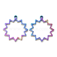 304 Stainless Steel Open Back Bezel Star Pendants, For DIY UV Resin, Epoxy Resin, Pressed Flower Jewelry, Rainbow Color, 31x28x3mm, Hole: 2.2mm, Inner Diameter: 24x24mm(STAS-Z040-09RC)