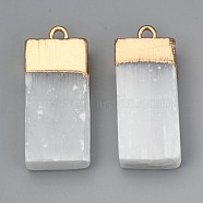 Natural Selenite Pendant, with  Iron Loops, Rectangle, Light Gold, 34~35.5x14.5~17x9~10mm, Hole: 2.5mm(G-Z007-01G)