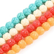 Synthetic Coral Carved Beads Strands, Dyed, Flower, Mixed Color, 6mm, Hole: 1.2mm, about 60pcs/strand, 14.57 inch(37cm)(CORA-C003-01)