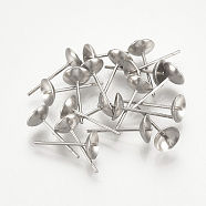 304 Stainless Steel Stud Earring Findings, For Half Drilled Beads, Stainless Steel Color, 4mm, Pin: 0.8mm(STAS-T019-4)