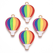 Rainbow Color Pride Alloy Enamel Pendants, Hot Air Balloon Charms, Light Gold, Colorful, 24.5x16.5x1.3mm, Hole: 2mm(ENAM-K067-11)