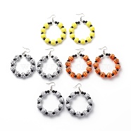 Sport Theme Acrylic Round Beaded Dangle Earrings, 304 Stainless Steel Jewelry for Women, Mixed Color, 78mm, Pin: 0.7mm(EJEW-JE04978)