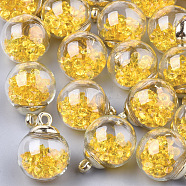 Glass Ball Pendants, with Rhinestone and CCB Plastic Findings, Round, Golden, Gold, 21x15.5~16mm, Hole: 2mm(X-GLAA-T003-04D)
