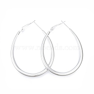 201 Stainless Steel Teardrop Hoop Earrings for Women, with 304 Stainless Steel Pins, Stainless Steel Color, 55x42x4mm, Pin: 0.7mm(EJEW-N052-03B-01)