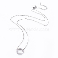 304 Stainless Steel Pendant Necklaces, with Cubic Zirconia, Ring, Stainless Steel Color, 440x1mm(X-NJEW-F264-28P)