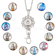 DIY Interchangeable Dome Office Lanyard ID Badge Holder Necklace Making Kit, Including Brass Snap Buttons, Alloy Snap Keychain Making, 304 Stainless Steel Cable Chains Necklaces, Building Pattern, Button: 18.5x9mm, 12pcs(DIY-SC0022-04A)