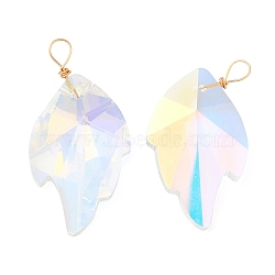 Glass Pendants, with Light Gold Brass Loops, Faceted, Maple Leaf Charms, Colorful, 38~38.5x19.5x9mm, Hole: 4~4.8x3.7~4mm(KK-Q777-16LG)