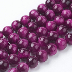 Natural Rose Tiger Eye Beads Strands, Dyed & Heated, Round, Deep Pink, 8mm, Hole: 1mm, about 24pcs/strand, 7.4 inch(X-G-G099-8mm-12)