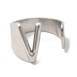 Non-Tarnish 201 Stainless Steel Finger Rings, Letter V, Inner Diameter: 18mm(RJEW-H223-04P-V)