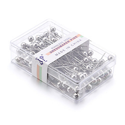 Stainless Steel Ball Positioning Head Pins, for Handcrafted Garment Head, 100 Pieces/Box, Platinum, 37x4mm, pin: 1mm(FIND-S248-01P)