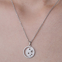 201 Stainless Steel Moon with Star Pendant Necklace, Stainless Steel Color, 17.72 inch(45cm)(NJEW-OY001-11)