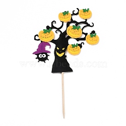 Felt Cloth & Paper Halloween Tree Cake Insert Card Decoration, with Bamboo Stick, for Halloween Cake Decoration, Mixed Color, 202mm(DIY-H108-42)